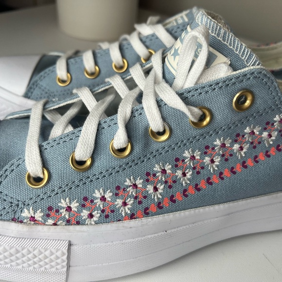 Converse Shoes - Converse Blue Sneakers with Floral Embroidery